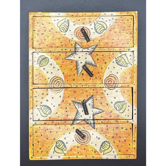 Vintage Folk Art Hand Painted Wooden 4 Drawers Jewelry Box 6.25” Tall Peru - Picture 1 of 9